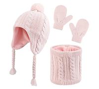 QKURT Niños Invierno Cálido Beanie Sombreros Snood Guantes Set, 3 en 1 Thicken Fleece Thermal Toddler Cap Bufanda Conjunto de Mitones para Niños de 2 a 5 años