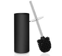 QL Escobillero,Escobillero y Soporte en Resina,Set Escobillero para Baño,de Pie (Negro)