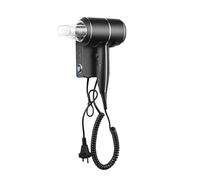 QL Secador de pelo Iónico con Tecnología ThermoProtect 2000W - Soporte de Pared y Toma USB - para Hoteles,Casas - Negro Mate