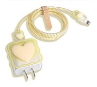 QLD COVER Funda de cargador USB-C para iPhone/iPad de 18 W/20 W, bonito diseño de ondas de corazón 3D, protector de cargador suave y transparente, bonito protector de cable para iPhone 11, 12, 13, 14 Pro Max, adaptador de corriente rápida, beige amor (5 en 1)