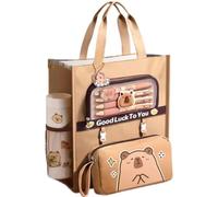 QLECXZI Carpeta de almacenamiento de lona para escuela primaria,tipo+3 | práctica. Opción de bolsa para libros. Estuche para lápices desmontable. Bolsa .