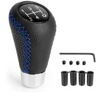 QLEQMZTV para Volvo S40 S60 S80 S90 V40 V60 Universal Pomos Palanca Coche Cambios, 5 Velocidad Cuero Manual Pomo Palanca Cambio Cubierta Antideslizante con 4 Adaptador 8/10/11/12mm,C/Black Blue Line
