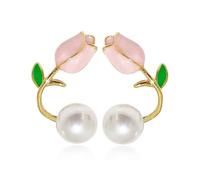 QLEUIFT 1 par Boho Perla Ear Cuff Pendiente Wrap Tulipán Ear Chaqueta Pendiente Perla Declaración Piercing Envoltura Pendientes Oro Flora Frente Volver Climbers Crawler Pendientes Joyería para Mujeres