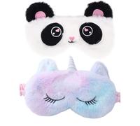 QLEUIFT 2 pcs Antifaz para Dormir para Niñas Unicornio Máscara de Sueño Suave Sombra para Dormir para Mujeres y Niñas Viajar Descansar Panda Blanco, Versión panda y unicornio