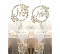 QLEUIFT 2 Piezas Mr Mrs Signo Decoración Silla Cartel Madera Mr and Mrs Wedding Chair Sign Wedding Chair Decor Señales de Silla de Boda para Novia y Novio Madera Decorativa Wedding Sign