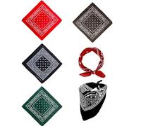 QLEUIFT 4 pcs Bandanas unisex 100% algodón con motivo paisley y un color, pañuelo para el pelo/cuello/muñeca/cabeza, Rojo, negro, verde, gris.