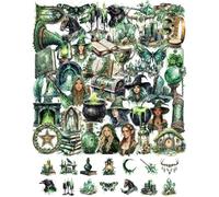 QLEUIFT 50 Pegatinas Bruja del Bosque Verde, Stickers Vinilo Impermeables, Pegatinas Magia Natural Encantada para Portátil Scrapbook Diario, Mística Naturaleza (Bruja Bosque)