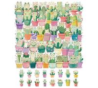 QLEUIFT 50 Pegatinas Gatos Cactus Kawaii, Stickers Transparentes Impermeables, Pegatinas Gatitos Plantas Suculentas para Scrapbook Diario, Lindos Divertidos (Gatos Cactus)