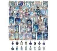 QLEUIFT 50 Pegatinas Luna Botella Mágica Transparente, Stickers PET Impermeables, Pegatinas Fases Lunares Noche para Scrapbook Diario, Mística Celestial (Luna Botella)