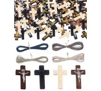 QLEUIFT Colgantes Cruz De Madera,120 Pcs 42 * 24mm Cruces De Madera Natural con Cuerda De Cera De 40M Accesorios De Joyería con Agujeros Pequeños para Manualidades DIY Fabricación De Joyas