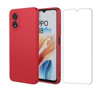 Qlfemna Funda para OPPO A38 4G / OPPO A18 4G (6.56") con 1 Pieza Protector Pantalla Cristal Templado, Rojo Suave Ultra Fina Silicona Carcasa, Antichoque Anti-Arañazos Caso TPU Case