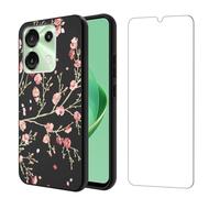 Qlfemna Funda para UMIDIGI G9 5G (6.75") con 1 Pieza Protector Pantalla Cristal Templado, Negro Suave Ultra Fina Silicona Carcasa, Antichoque Anti-Arañazos Caso TPU Case Flower