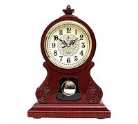 QLIGHA Reloj de sobremesa, Reloj de escritorio retro, silencioso, con péndulo, vintage, analógico, eléctrico, marrón, para decoración de escritorio y sala de estar