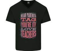 QLKNSC Dear Parents Funny Teacher Teaching Mens V-Neck Cotton T-Tshirts Camisetas y Tops(Large)