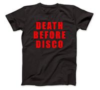 QLKNSC Death Before Disco White Yellow Black Red Mens Women T Tshirts Camisetas y Tops 100% Cotton Cotton Worn by Judge Reinhold Stripes(X-Large)
