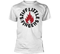 QLKNSC HALENS Stiff Little Fingers (SLF) - Flame Logo White T Shirt Merch White(Large)