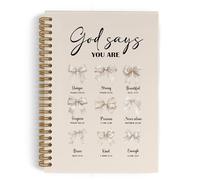 QLMX Coquette - Cuaderno cristiano en espiral con lazo beige, cuaderno de diario de Dios dice que eres hermoso, cuadernos de diario de la Biblia, suministros de oficina cristianos de coqueta, regalos