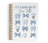 QLMX Coquette Dentist Spiral Notebook, Blue Bow Dentist Gifts Journal Notebook, Dental Assistant Must Haves Notebooks for School Work, Dental Office Supplies Gifts for Women Dentists, 5.5x8.3 Inch