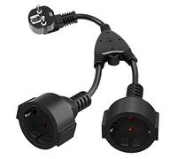 QLOUNI 2 Enchufes Alargador, Extension Electrica con 2 Enchufes Schuko 16A/250V/3680W 2 En 1 Cable Alargador de Corriente Alargo Enchufe Extension Cord de 2 vías IP44 para Hogar, Oficina, Viaje