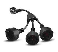 QLOUNI Enchufe Triple para Toma, Cable Prolongador con 3 Tomas Schuko 16A/ 250V/ Máx 3500W Adaptador de Toma 3 en 1 Toma Distribuidor de 3 Vías Toma Triple IP44 para Hogar, Oficina, Viaje