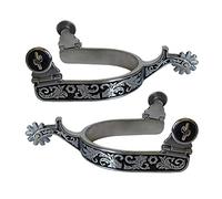 QLoztyse 2 Piezas de Espuelas Vaqueras Occidentales para Montar de Acero Inoxidable con, Negro Plateado