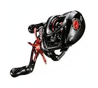 QLoztyse Carrete de Pesca Digital con de Freno Electrónico Notificación Integrada y Construcción en Nylon Adecuado para, Negro Y Rojo, Mano Izquierda Freno DC Inteligente con Zumbador
