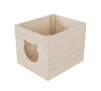 QLS Casa de gato caja de madera adecuada para estantería Kallax cueva de gato 33 x 38 x 29 cm sin tratar