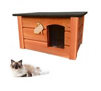 QLS Casa de Gato de Madera 60x44 CM Aislado Teca Invierno Montado Exterior