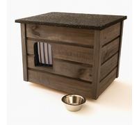 QLS Casa de Gato Exterior Cabaña 57x47 CM de Madera Gris Cueva Invierno Aislado