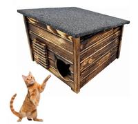 QLS Casa para gatos, 52 x 52 cm, de madera con tabla para rascar, flameada, exterior