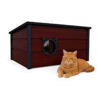 QLS Casa Para Gatos Aislada De Madera 73x52x38 Cm Exterior Impermeable Marrón