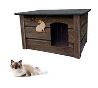 QLS Casa para gatos de madera, 60 x 44 cm, para exteriores, aislada, resistente al invierno, montada en exteriores (palisandro, 60 x 44 cm)
