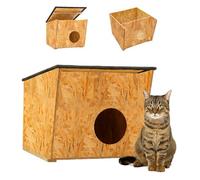 QLS Casa para gatos de OSB con techo extraíble, 54 x 43 x 34 cm, resistente a la intemperie y resistente para exteriores