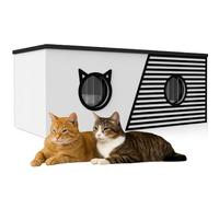 QLS Casa para gatos XXL, 85 x 45 x 37,5 cm, resistente a la intemperie y aislada, con cortina protectora, techo abatible y suelo OSB, para hasta 4 gatos al aire libre (blanco)