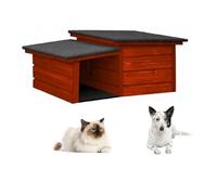 QLS Caseta para gatos y perros tamaño S con dosel aislado de madera, resistente al invierno, exterior (caoba, S)