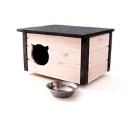 QLS Caseta para Perro Casa de Gato 57x47 CM Madera Aislado Resistente Intemperie