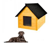QLS Caseta para perros de madera, 101 x 69 cm, aislada, madera natural, resistente al invierno, exterior (pino, 101 x 69 cm)