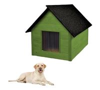 QLS Caseta para perros de madera, 101 x 69 cm, aislada, madera natural, resistente al invierno, exterior (verde, 101 x 69 cm)