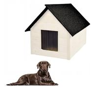 QLS Caseta para perros de madera, 101 x 69 cm, aislada, madera natural, resistente al invierno, para exteriores (blanco, 101 x 69 cm)