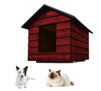 QLS Caseta para perros y gatos, tamaño M, con cortina, aislada, resistente al invierno, exterior (caoba, M)