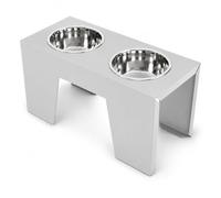 QLS Comedero de metal para perros y gatos, 24,5 cm, color gris | Soporte estable de los cuencos, más orden en el comedero, práctico en la alimentación diaria de mascotas