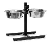 QLS Comedero para perros de altura ajustable con 2 cuencos de acero inoxidable de 4,7 l cada uno - Comedero ergonómico y antideslizante - Soporte para cuencos para perros grandes