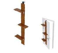 QLS Escalera para gatos de madera de pino, montaje en puerta, 3 peldaños, 180 cm, decoración flameada