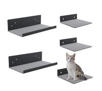 QLS Estantería de pared para gatos con fieltro gris, montaje en pared, de acero pulverizado, hasta 10 kg, estilo loft (negro)
