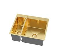 QLS Fregadero 61x51 CM Acero Inox 1,5 Lavabo AIDA Gold-Siphon Y Jabón