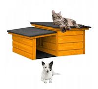 QLS Gatos Caseta para Perro TAMAÑO S Con Toldo Aislado Invierno Pino Exterior