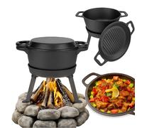 QLS Hierro Horno Holandés 10L 3in1 Fuego Olla , Pan & Parrilla con Tapa Exterior
