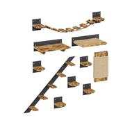 QLS Juego de pared de escalada para gatos, cama para gatos, para montaje en pared, estilo industrial, de madera y acero