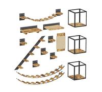 QLS Juego de pared de escalada para gatos, XXL, puente colgante, cama para gatos, estantería para montaje en pared, de madera y acero, estilo industrial