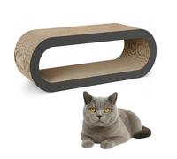 QLS Muebles para gatos de cartón ondulado - 75 × 27 × 29 cm - Tabla para rascar, cueva para gatos, cama con juguete para gatos y hierba gatera (grafito)
